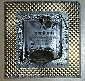 [picture of damaged Pentium chip]