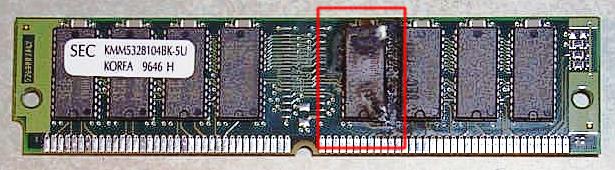 [picture of damaged memory board]