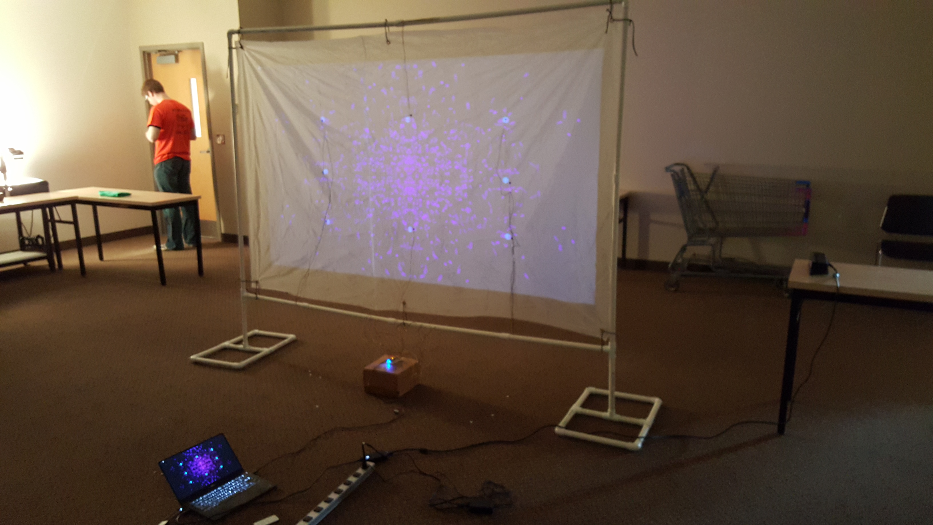 Back view of the rear projection display with the wiring